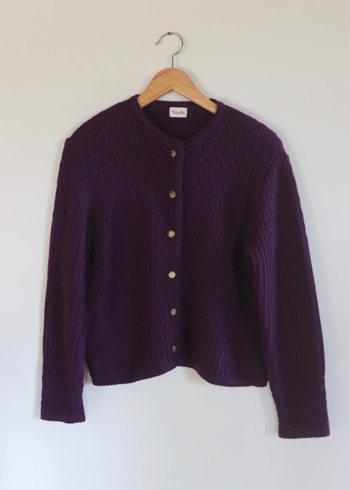 Viyella Purple 80s Merino Wool Cardigan