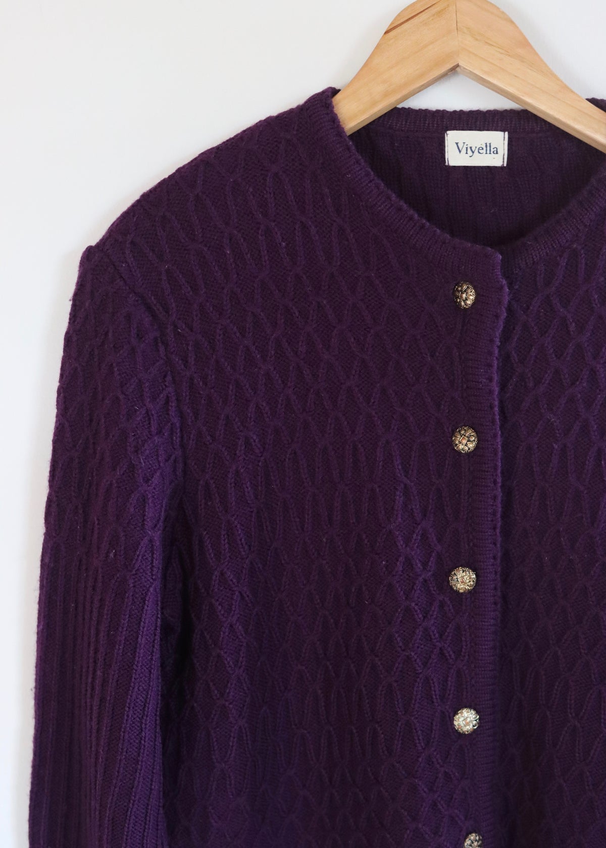 Viyella Purple 80s Merino Wool Cardigan