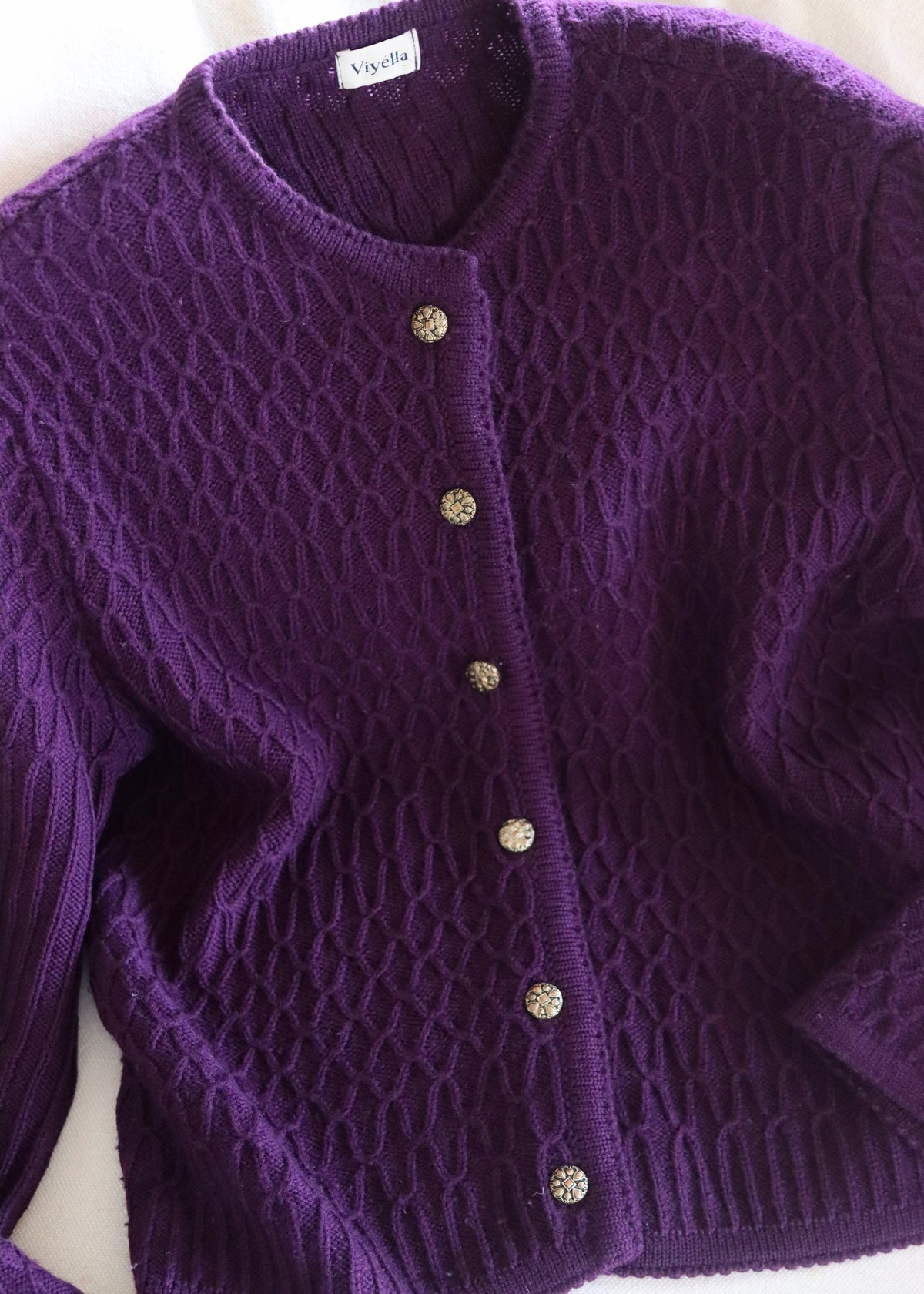 Viyella Purple 80s Merino Wool Cardigan