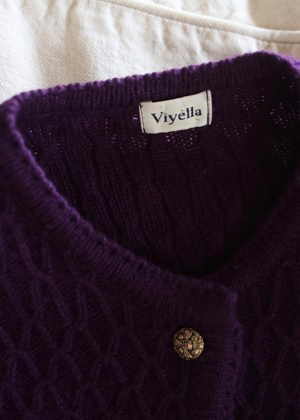 Viyella Purple 80s Merino Wool Cardigan
