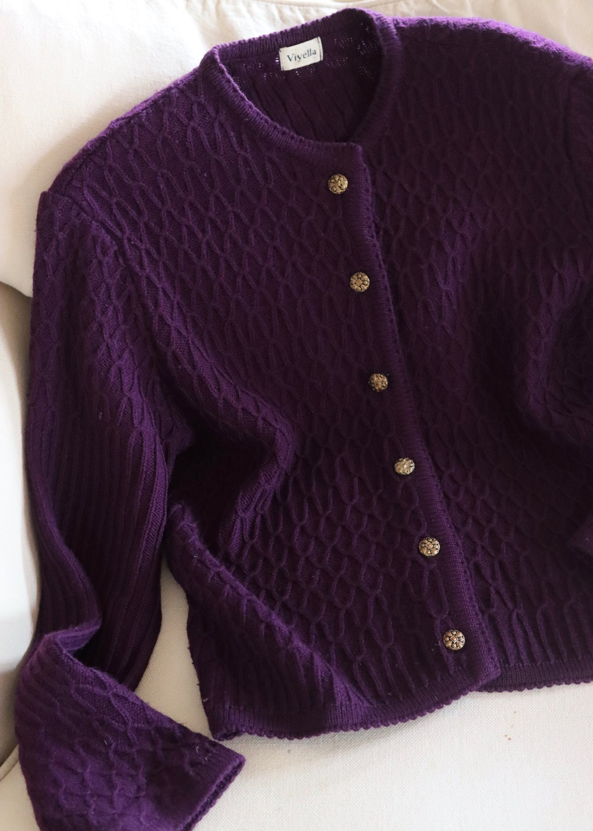 Viyella Purple 80s Merino Wool Cardigan