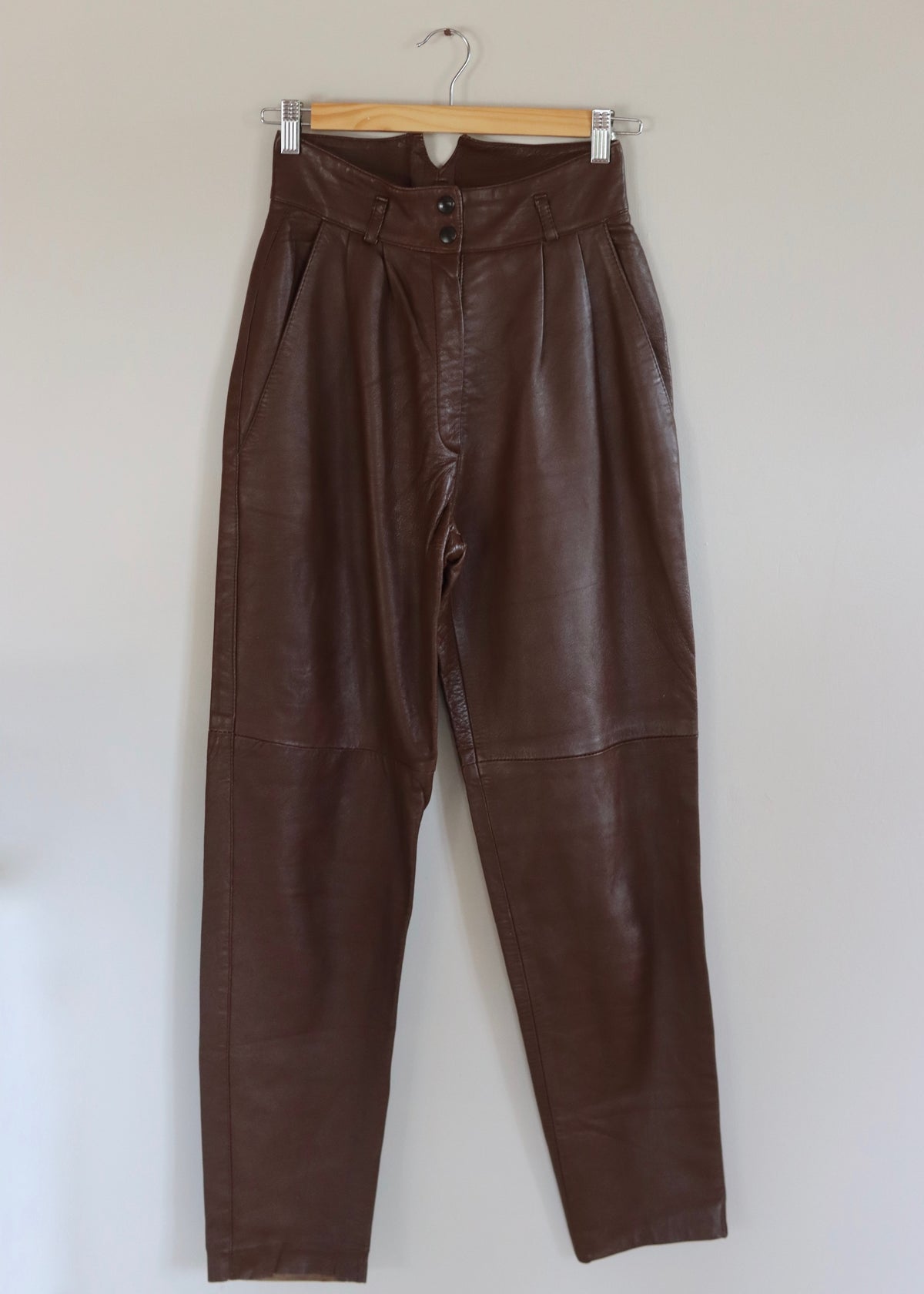 Brown 1980s High Waisted Leather Trousers Pants