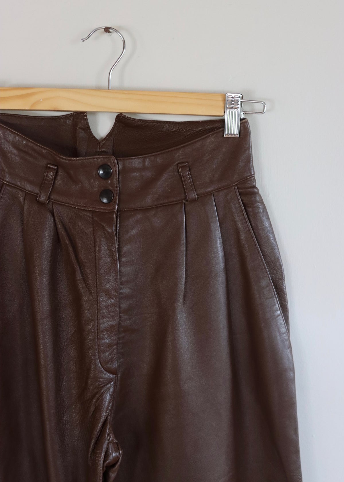 Brown 1980s High Waisted Leather Trousers Pants