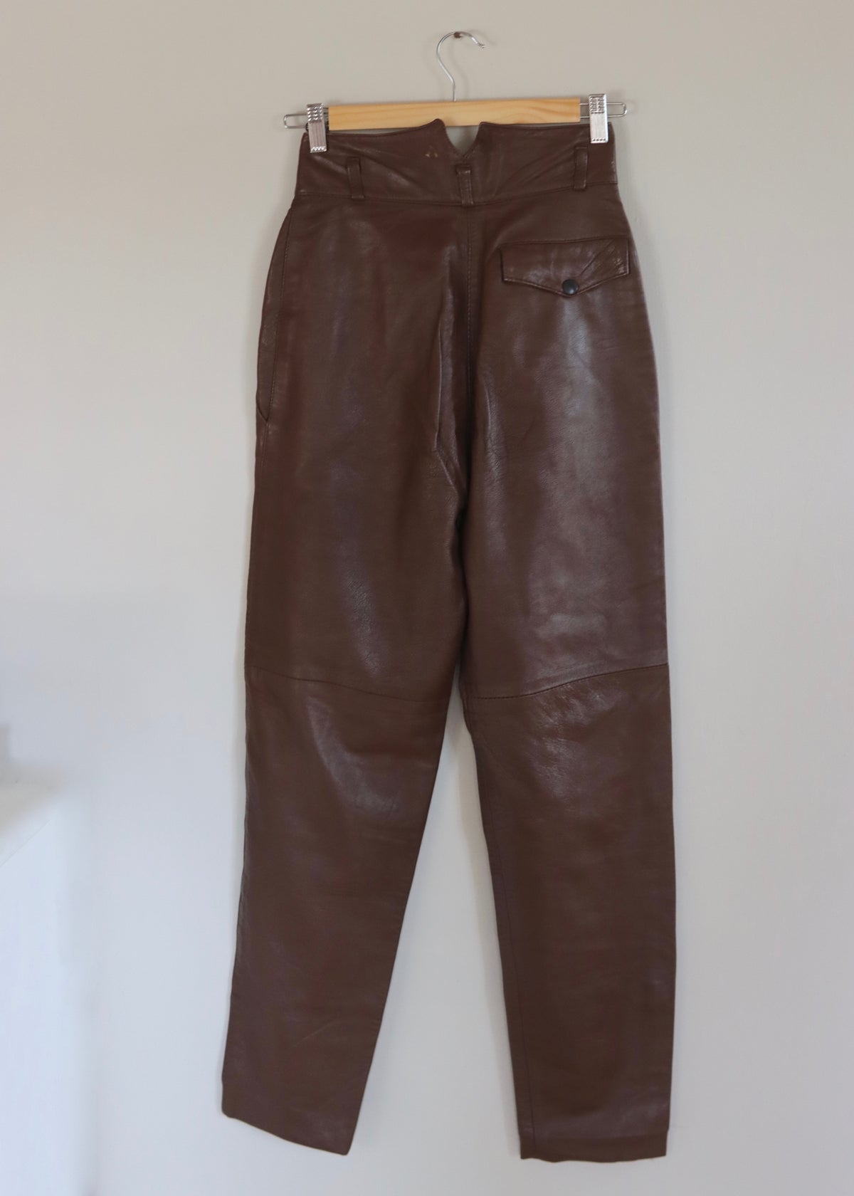 Brown 1980s High Waisted Leather Trousers Pants