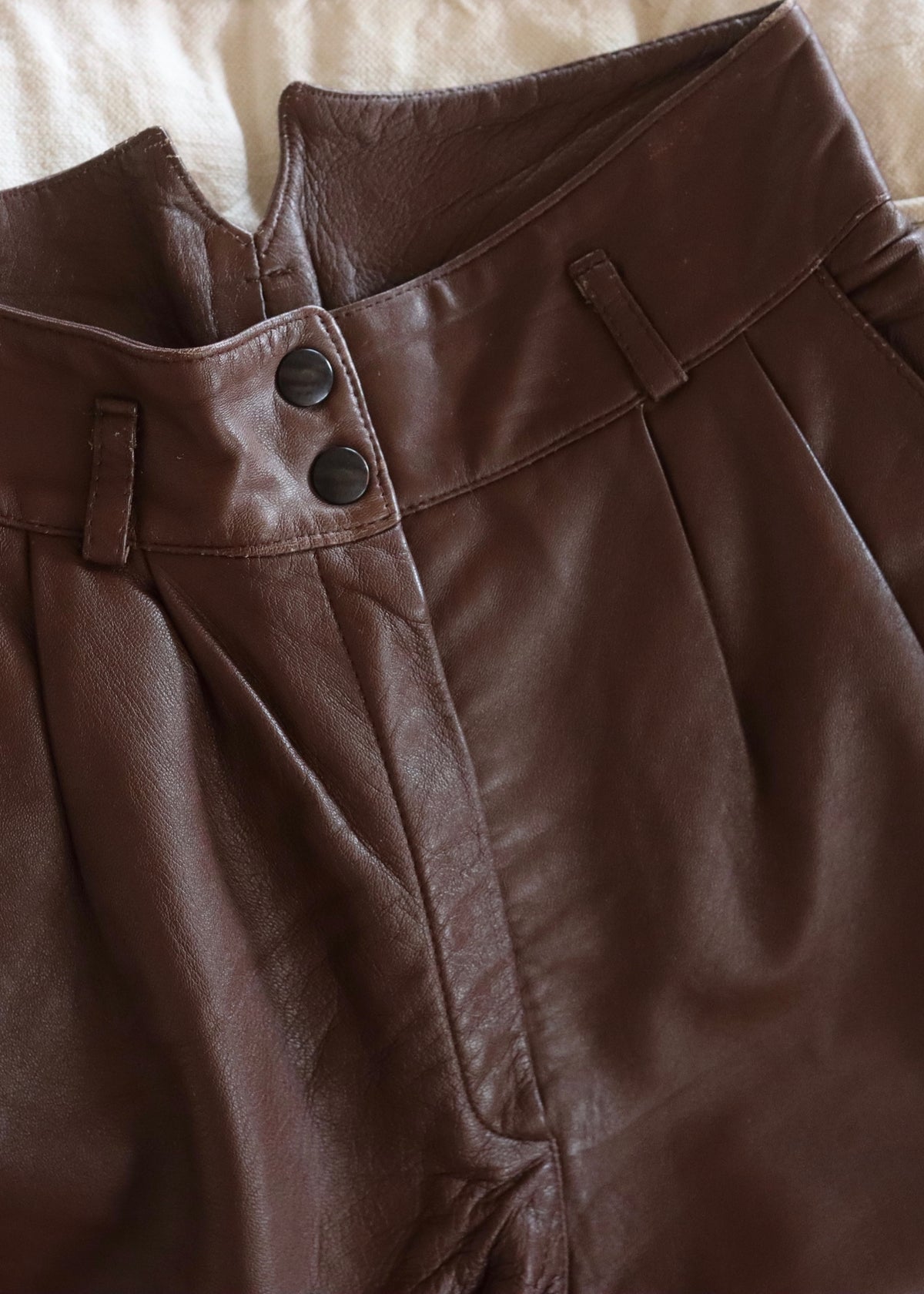 Brown 1980s High Waisted Leather Trousers Pants