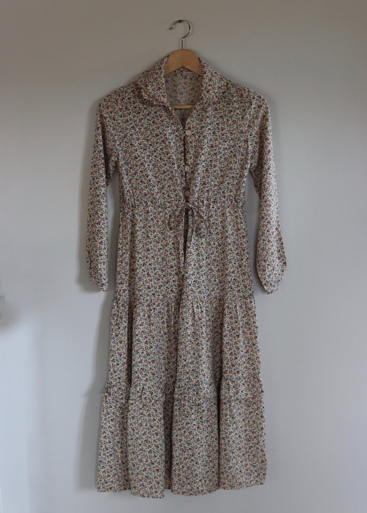 David Silverman 1970s Autumn Florals Tiered Dress