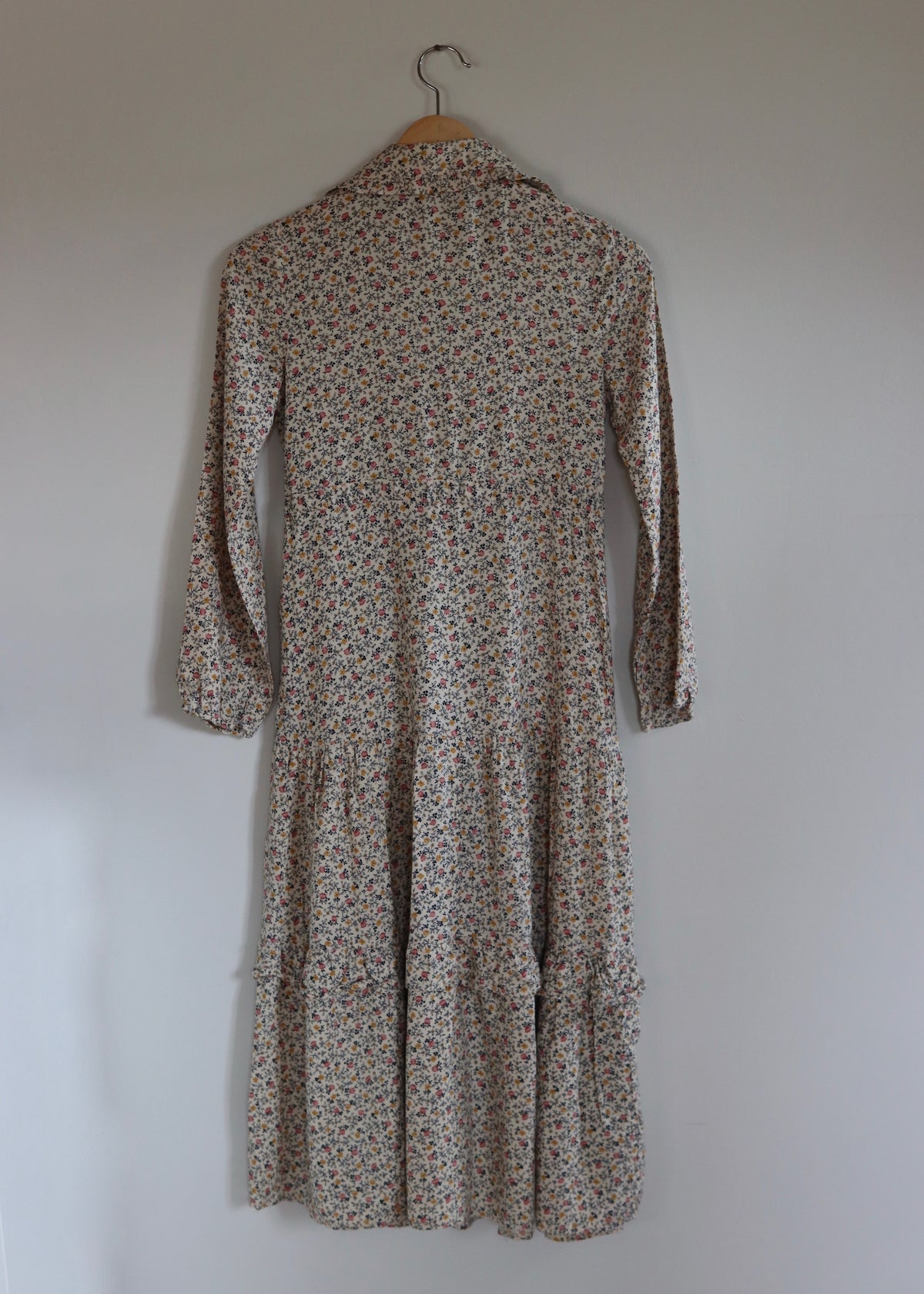 David Silverman 1970s Autumn Florals Tiered Dress