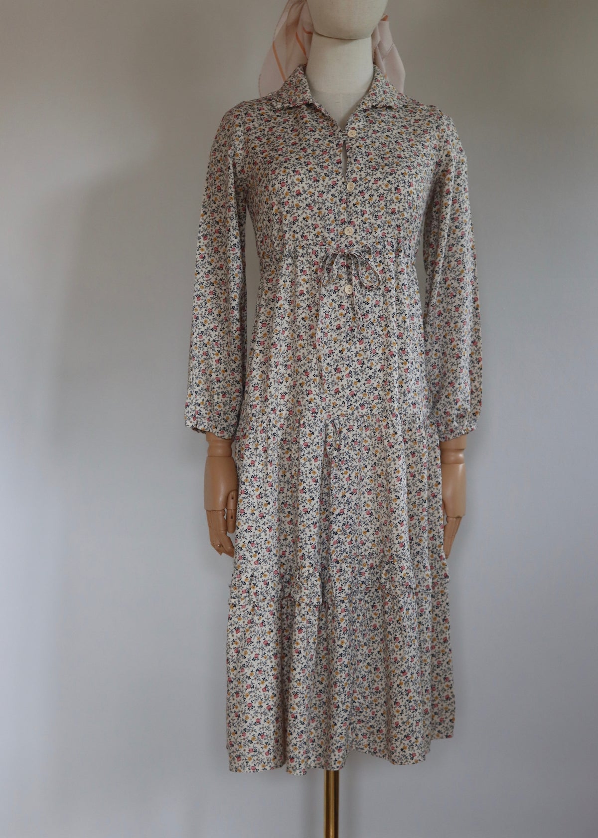 David Silverman 1970s Autumn Florals Tiered Dress