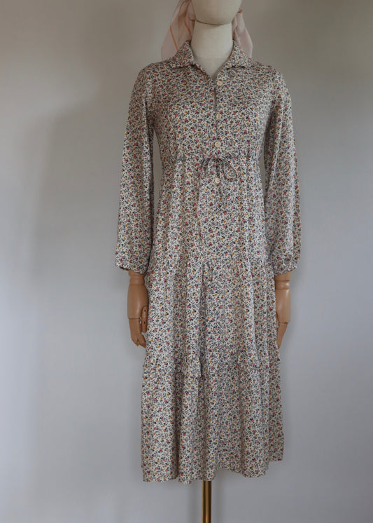 David Silverman 1970s Autumn Florals Tiered Dress