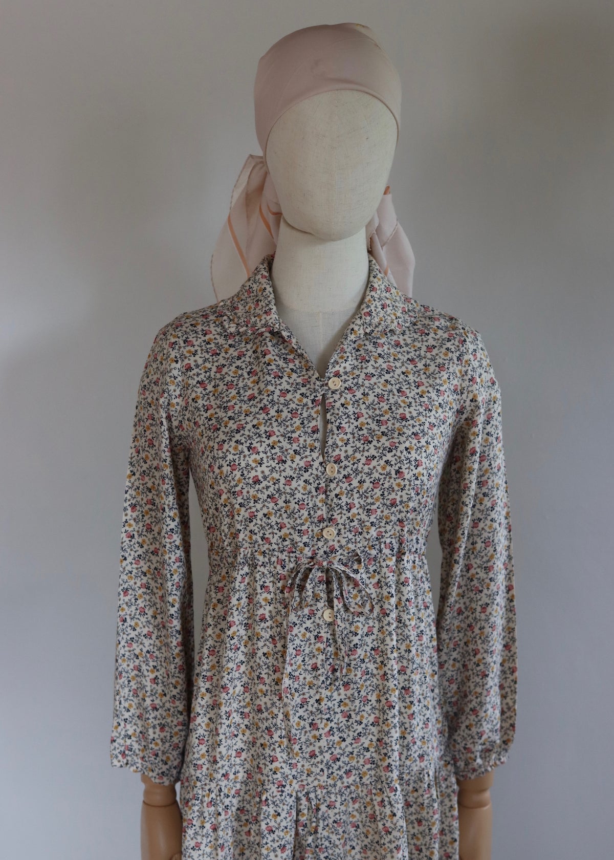 David Silverman 1970s Autumn Florals Tiered Dress