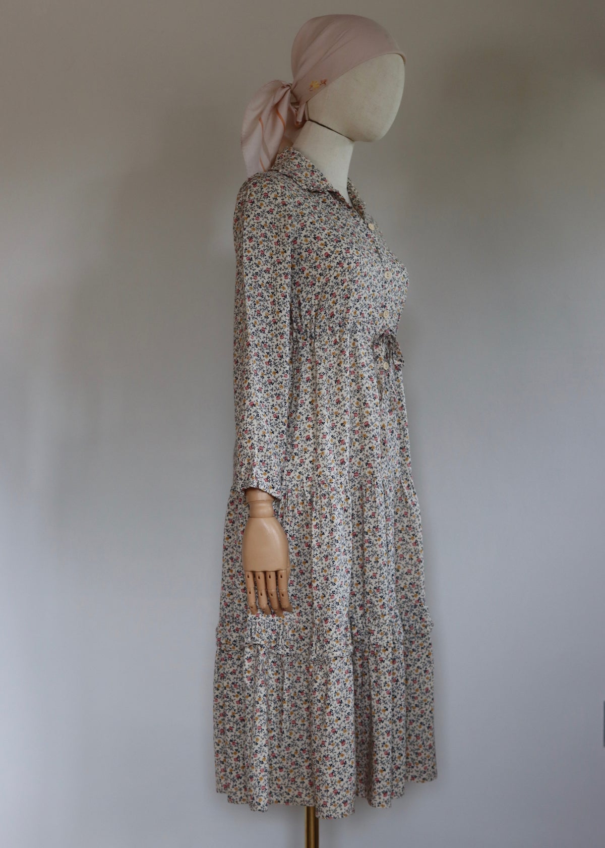 David Silverman 1970s Autumn Florals Tiered Dress