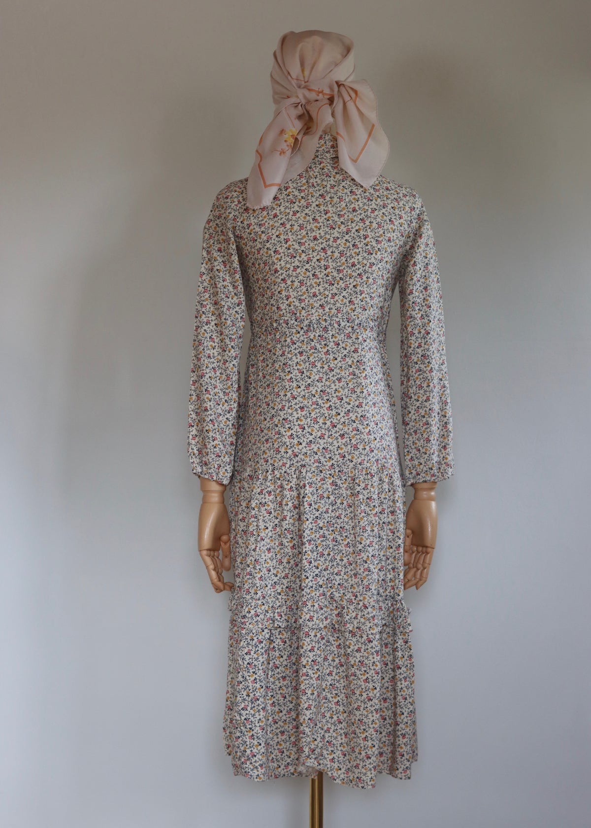 David Silverman 1970s Autumn Florals Tiered Dress