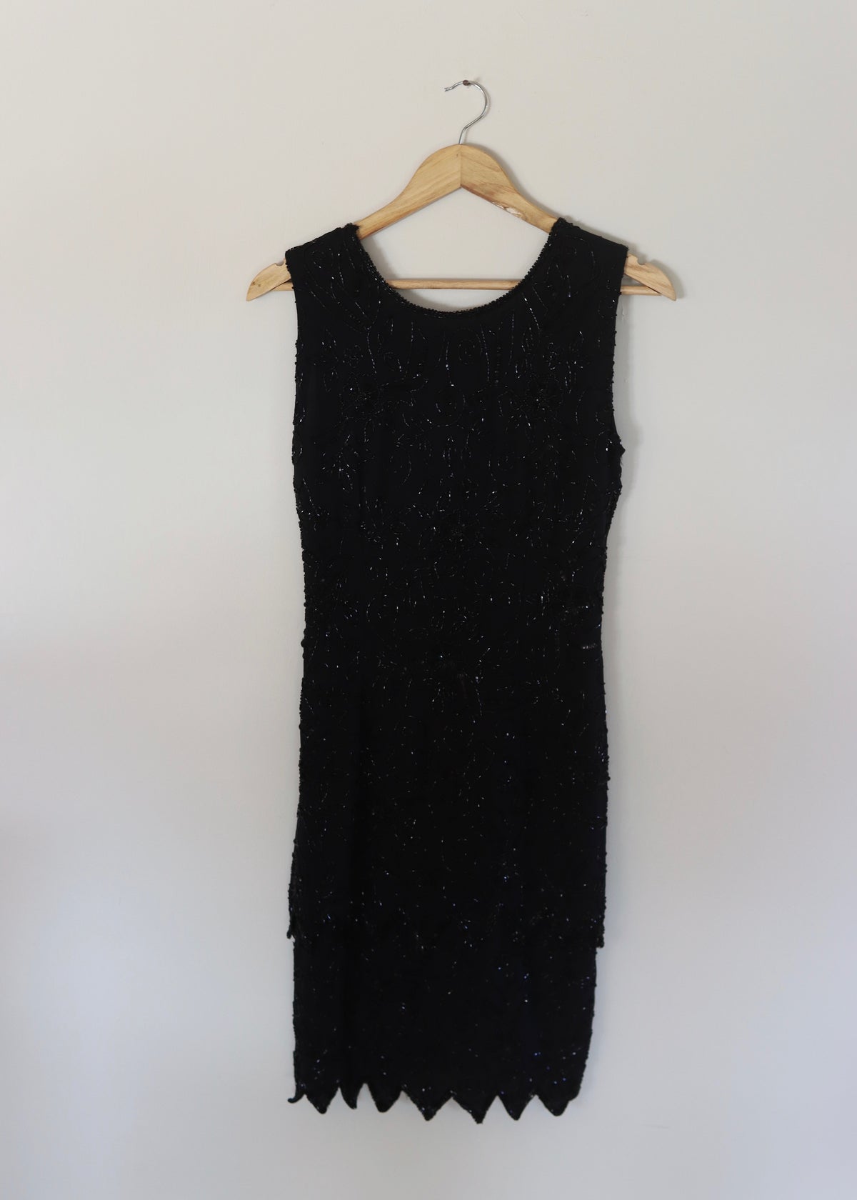 Black Tiered Hand Beaded Dress