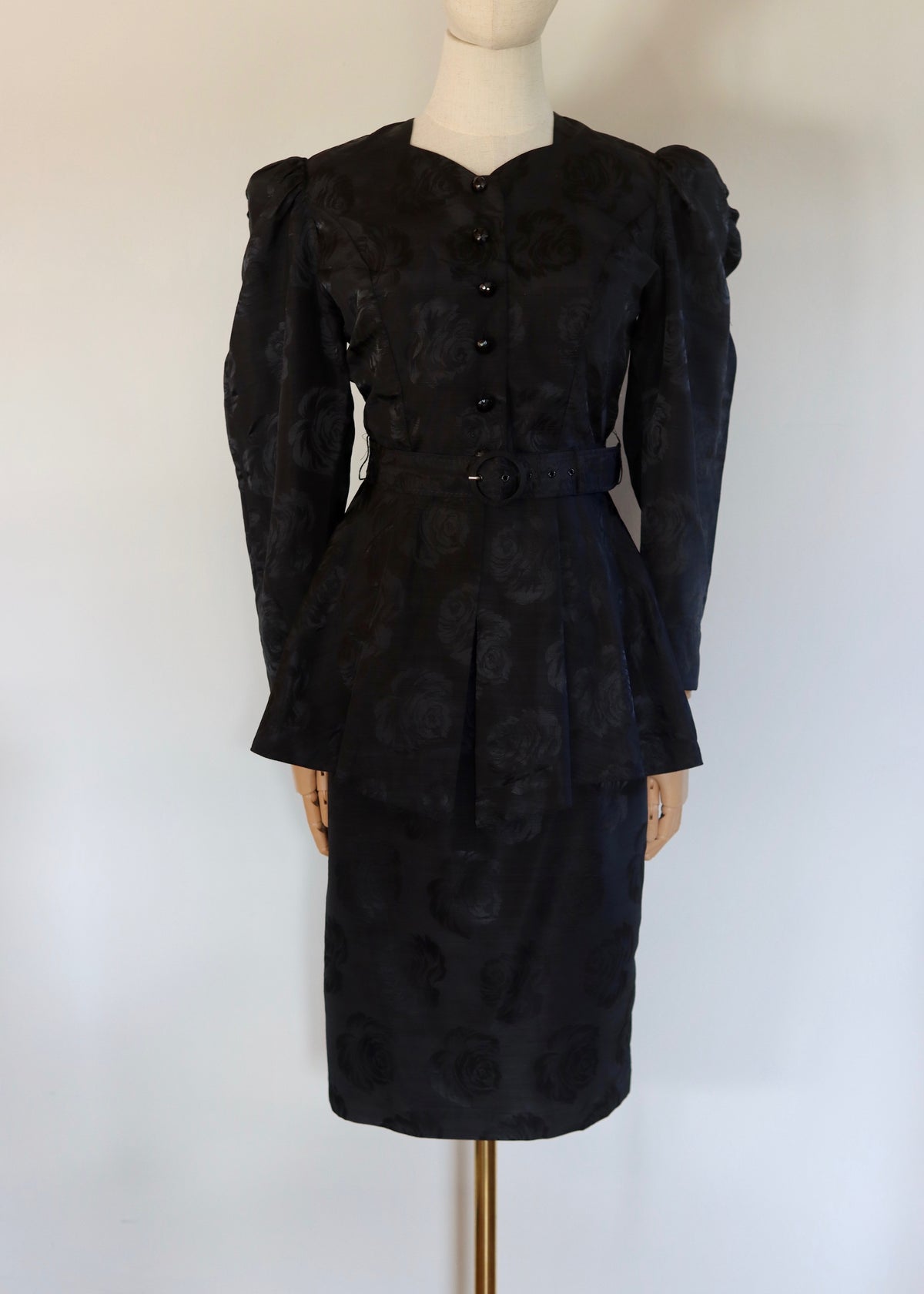 Black 80s Peplum Skirt Suit