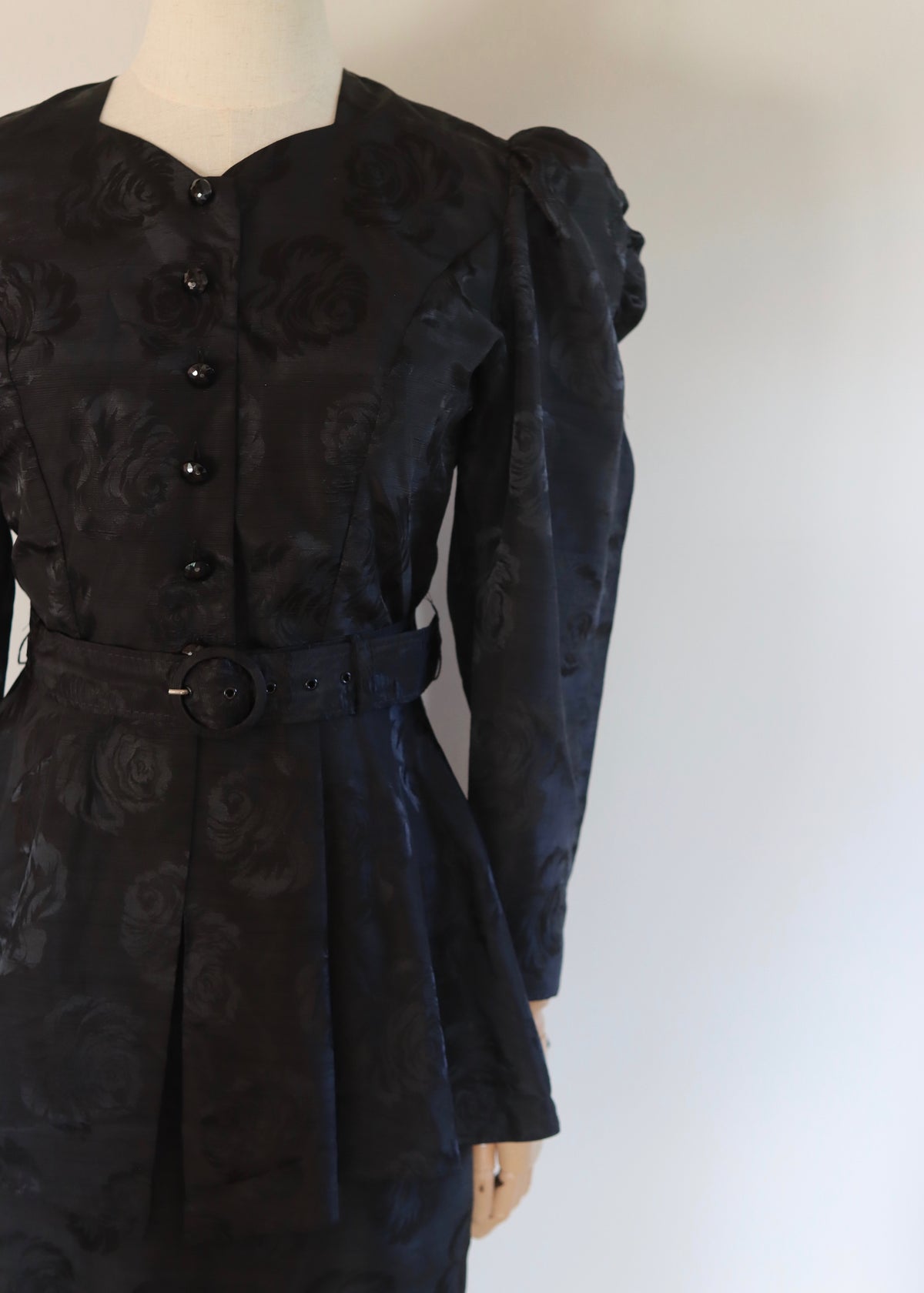 Black 80s Peplum Skirt Suit