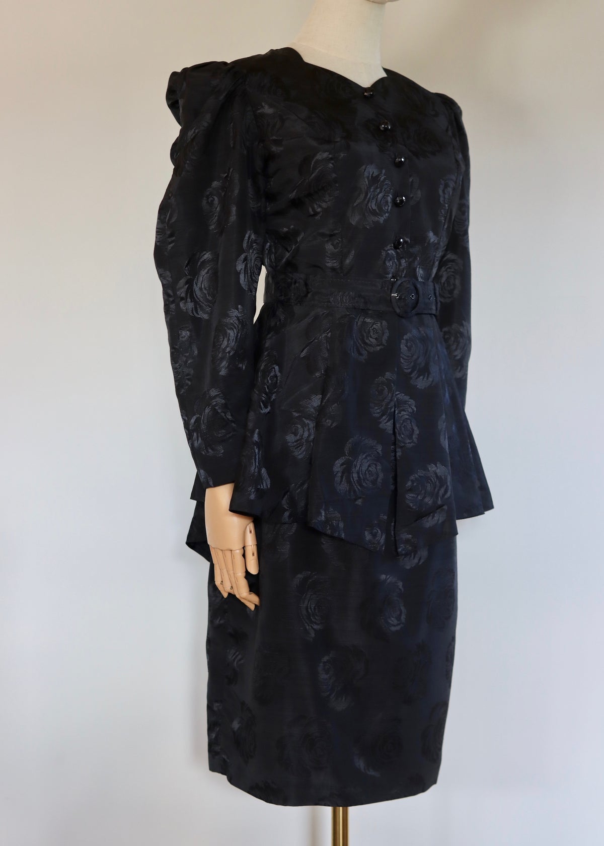 Black 80s Peplum Skirt Suit