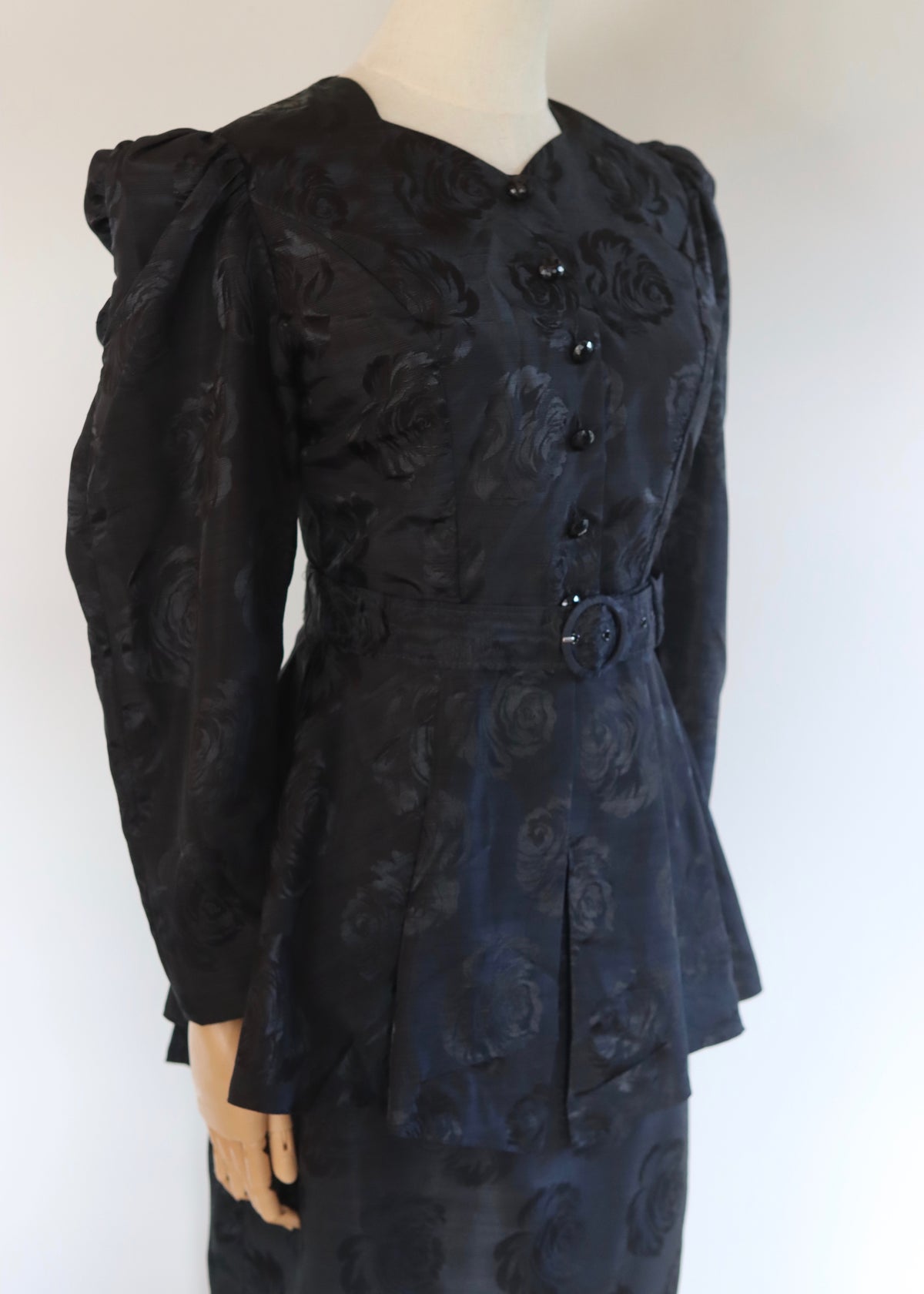 Black 80s Peplum Skirt Suit