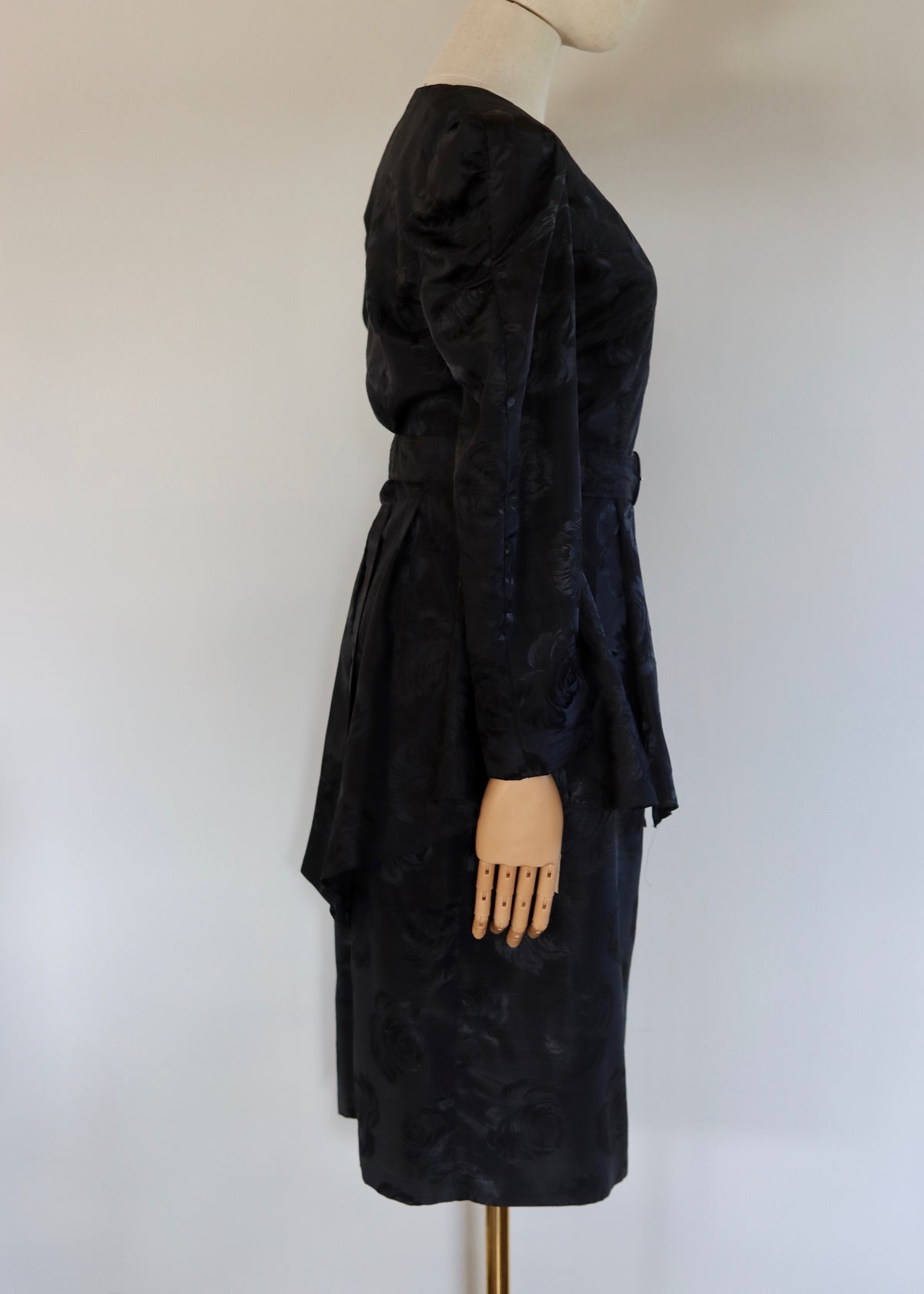 Black 80s Peplum Skirt Suit