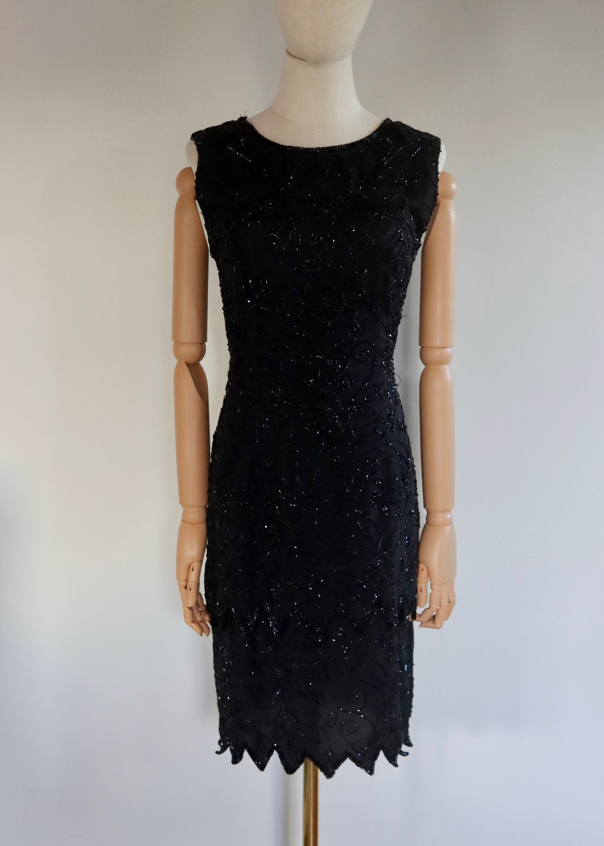 Black Tiered Hand Beaded Dress