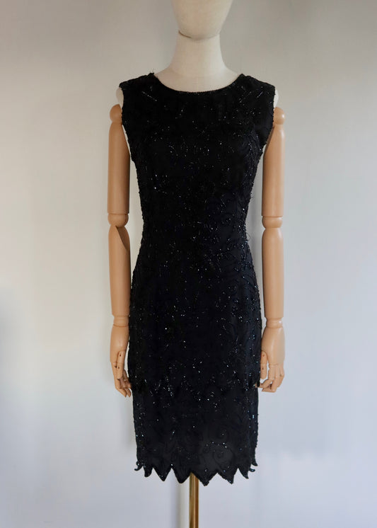 Black Tiered Hand Beaded Dress