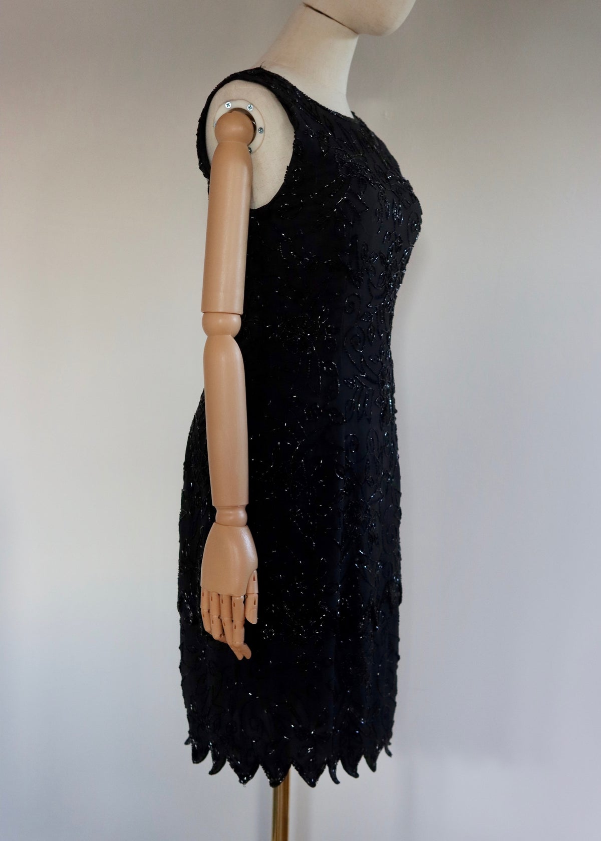 Black Tiered Hand Beaded Dress