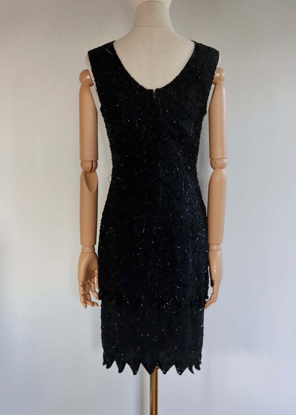 Black Tiered Hand Beaded Dress