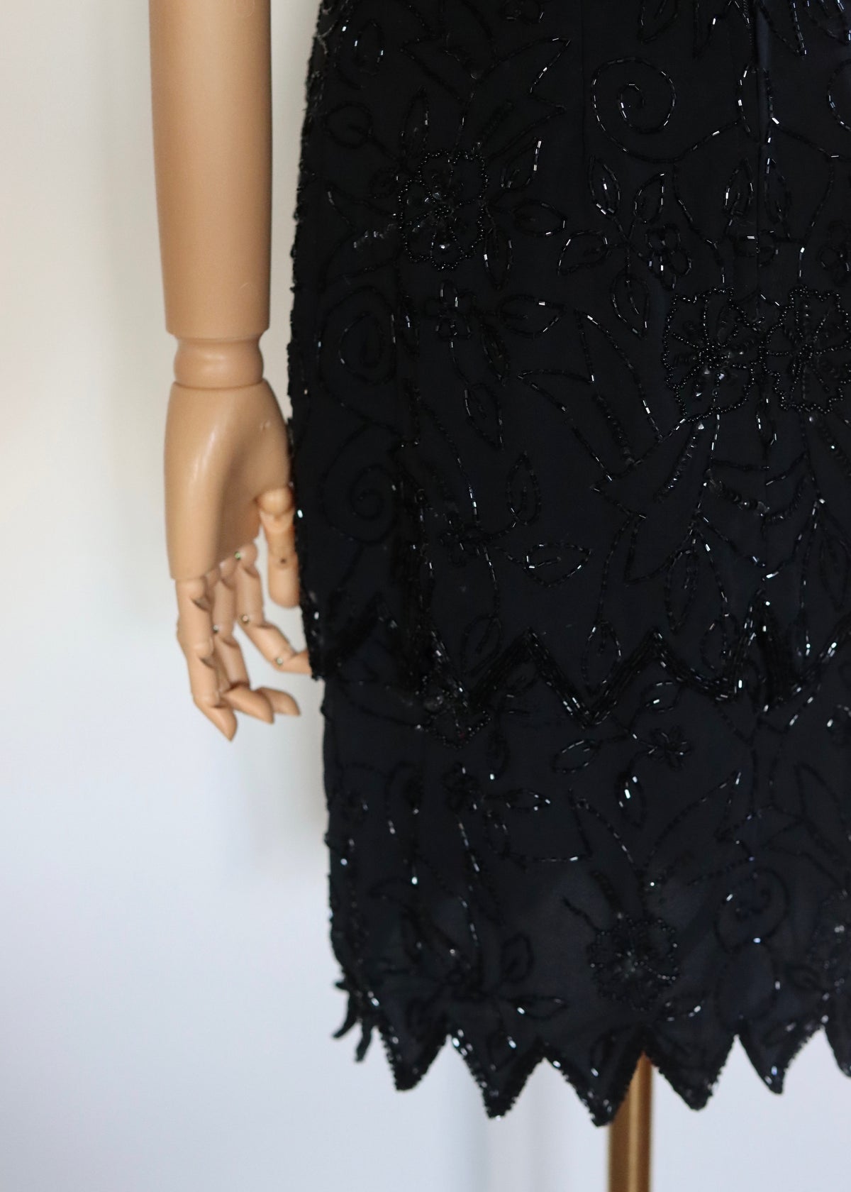 Black Tiered Hand Beaded Dress