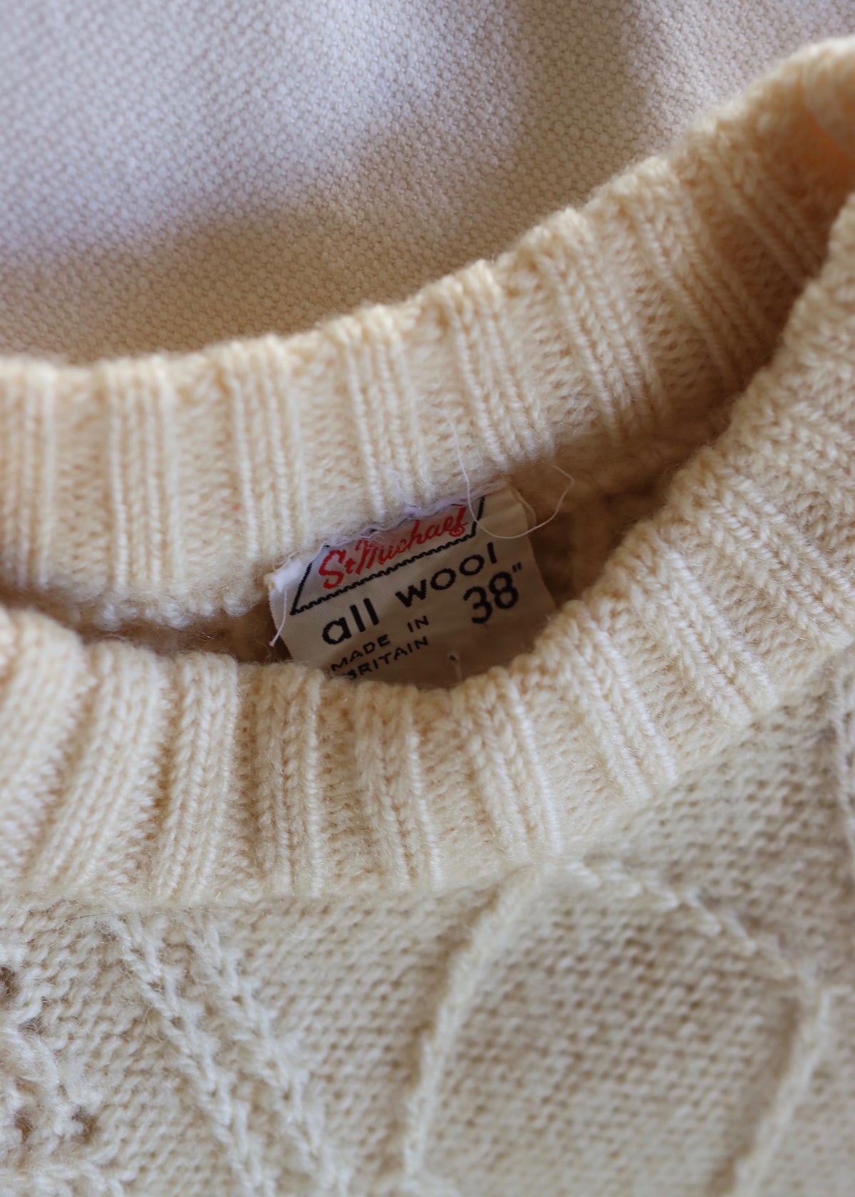 St Michael Cream Aran Knit All Wool Jumper