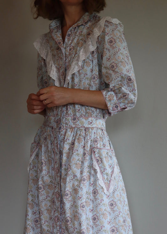 Anna Belinda Oxford 1980s Frill Prairie Dress