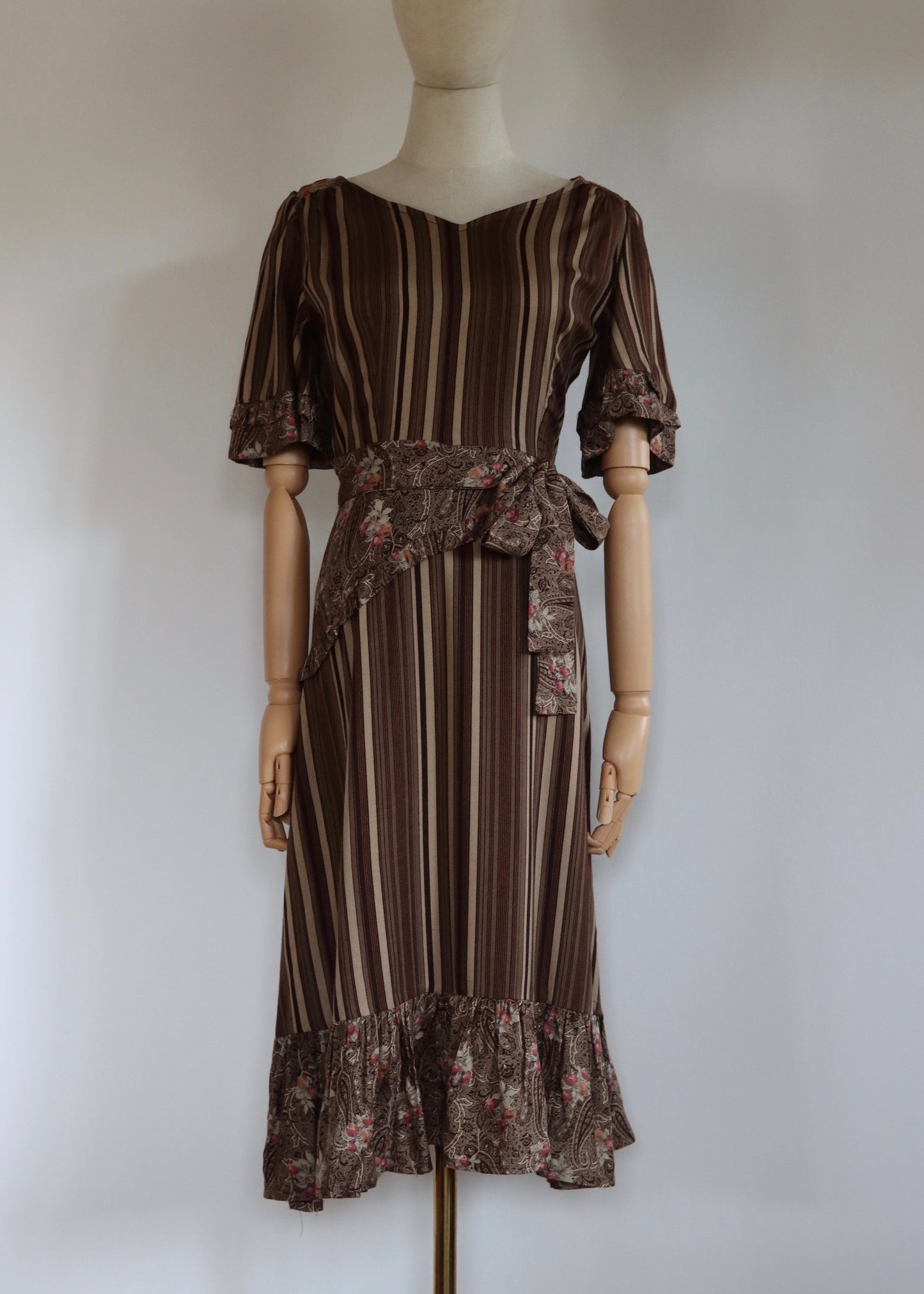 Taramina Brown Stripe Dress  | 1970s