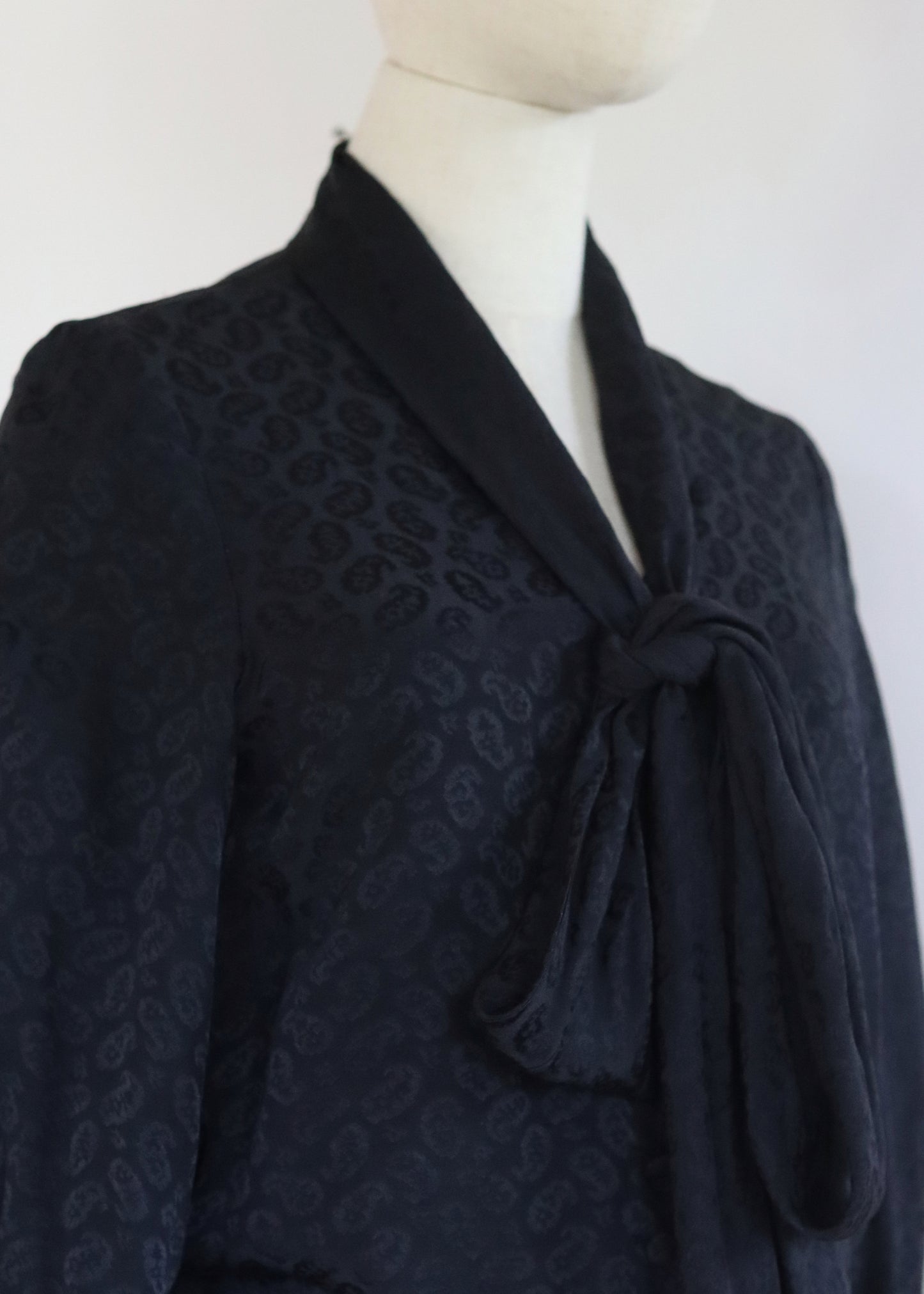 LANVIN Paris Boutique | Black Silk Bow Blouse | 1970s