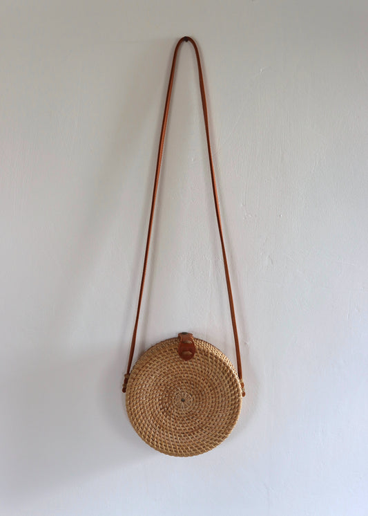 Boho round rattan crossbody bag