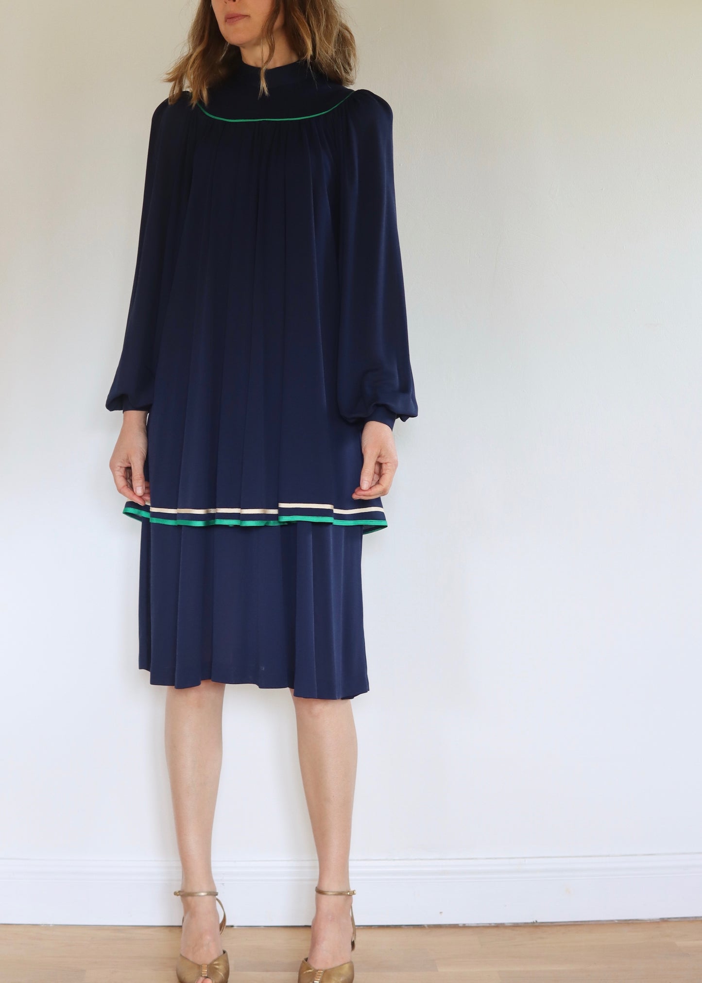 Lesley Sandra Layered Navy Dress | 1970s