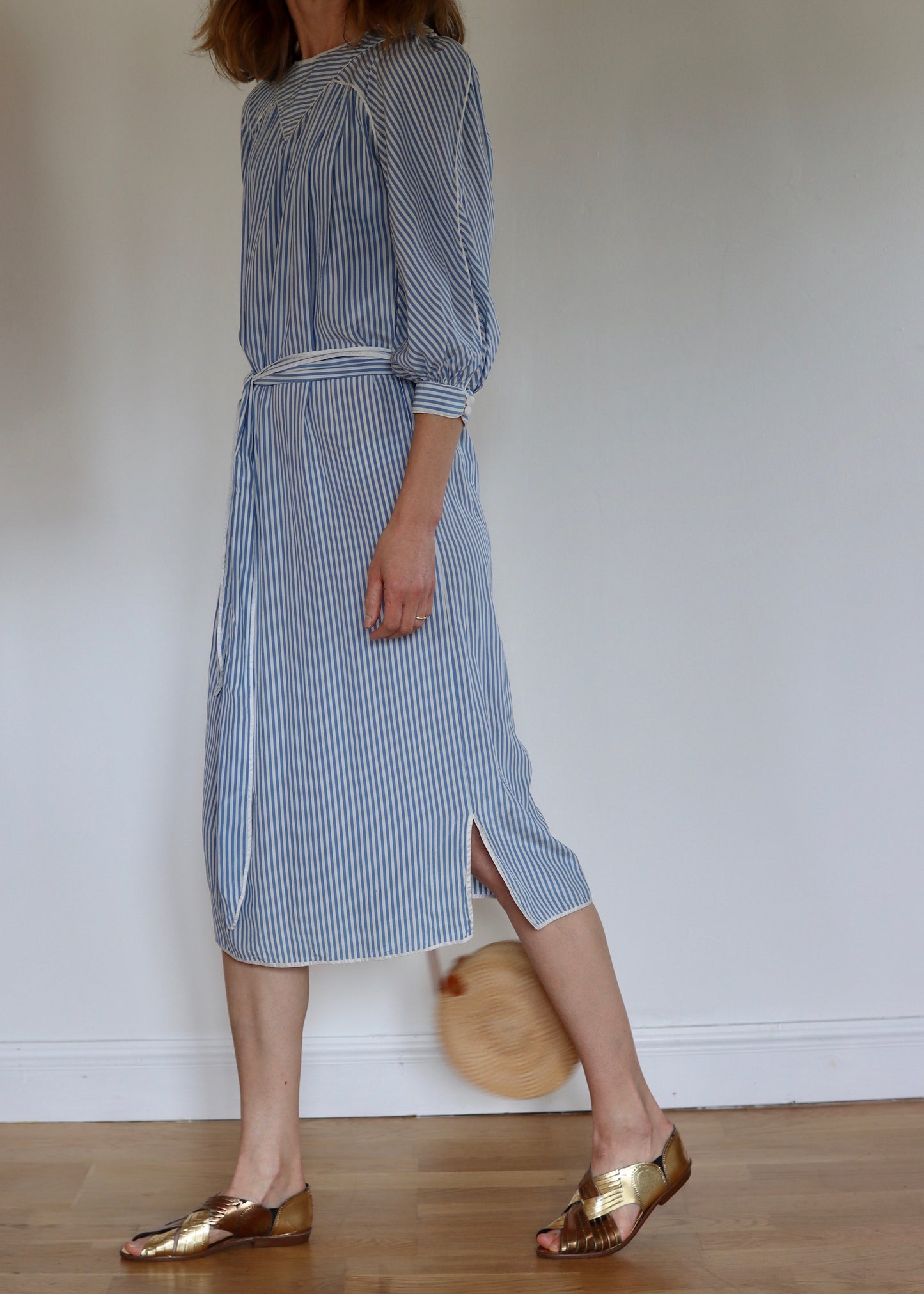 Anna Belinda Oxford Blue Stripe Silk Dress | 1970s