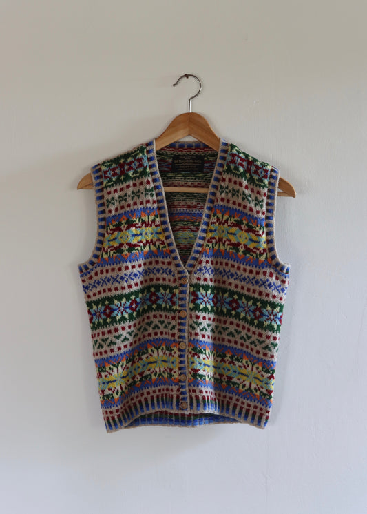 Fairisle Wool Hand Knitted Vest