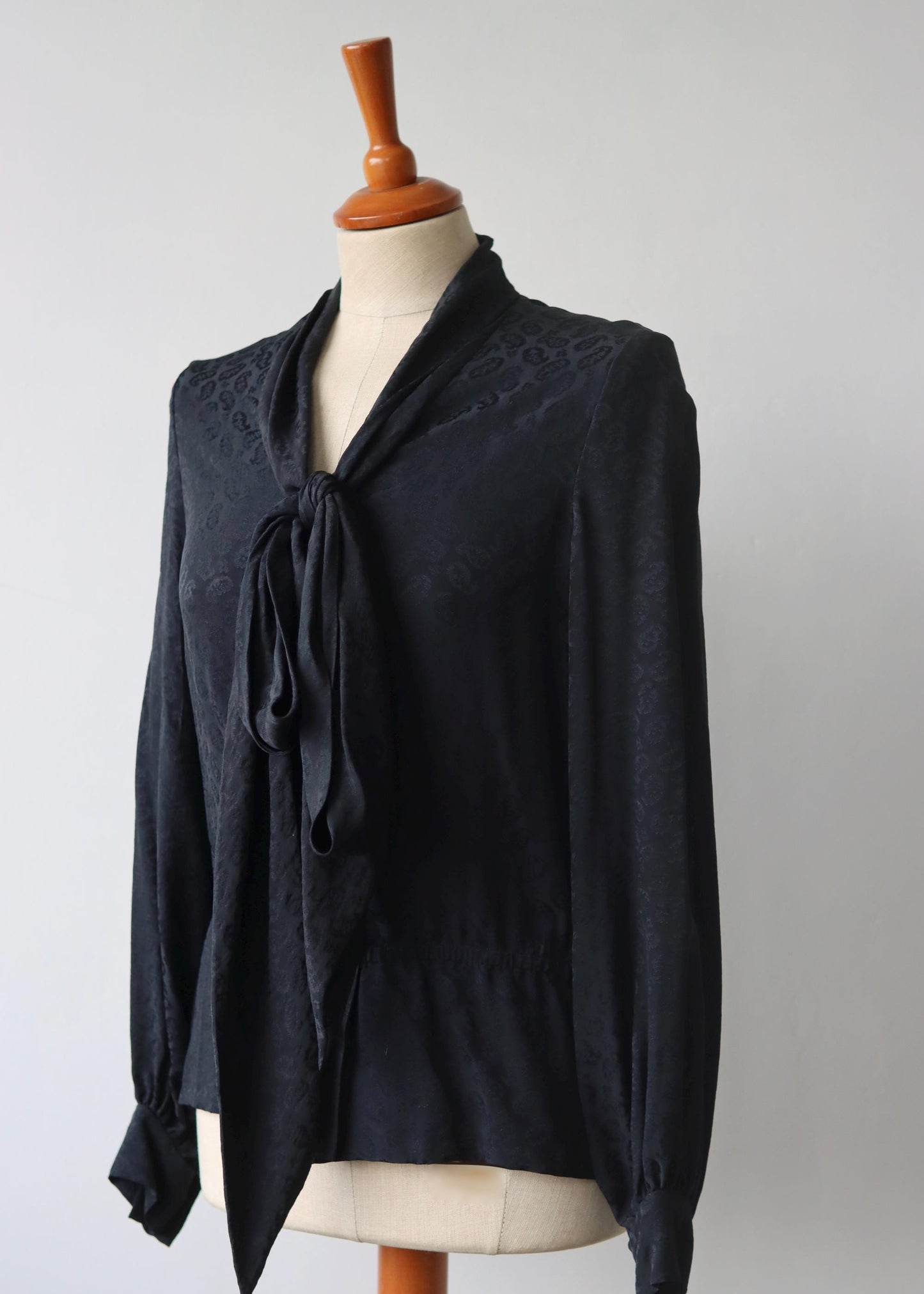 LANVIN Paris Boutique | Black Silk Bow Blouse | 1970s